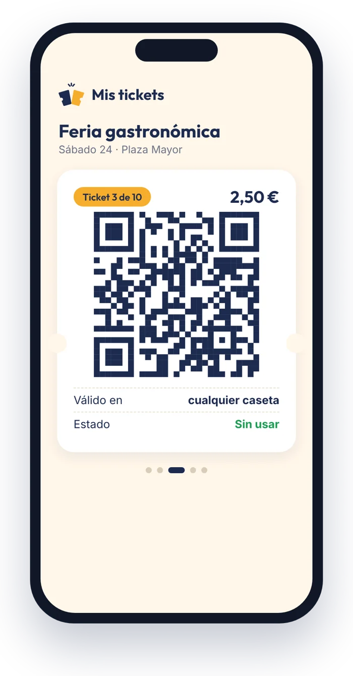 Ticket con código QR en el móvil del comprador