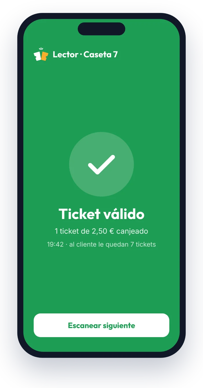 Lector de Tickettaste en verde: ticket válido